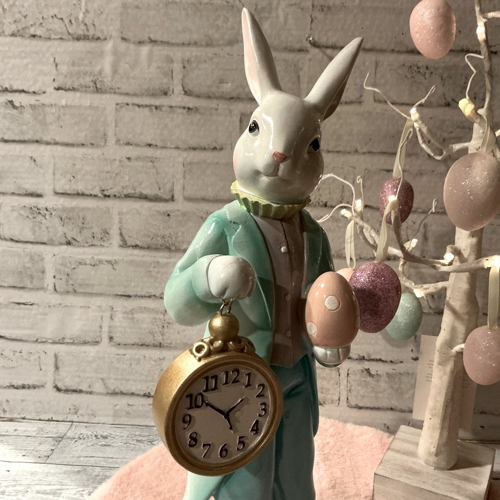 TOPHAT & TAIL Rabbit Holding Clock Statue - Picture 2 of 7